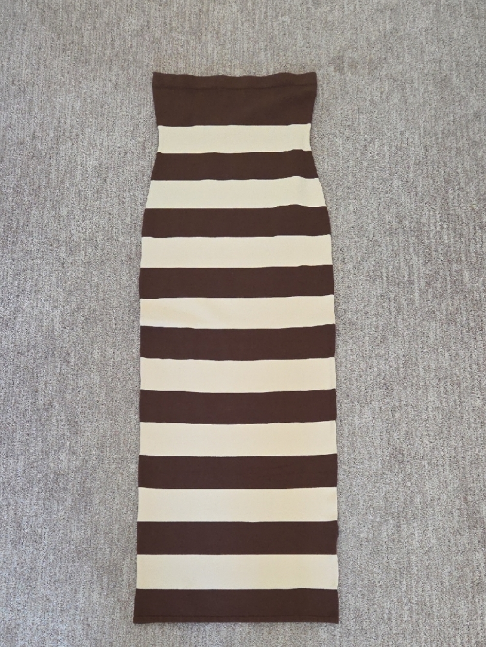 Posse Strapless Brown and Cream Striped Midi Dress - Picture 2 of 5